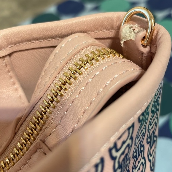 Tory Burch Pink and Navy Chain Print Tote - Picture 11 of 15